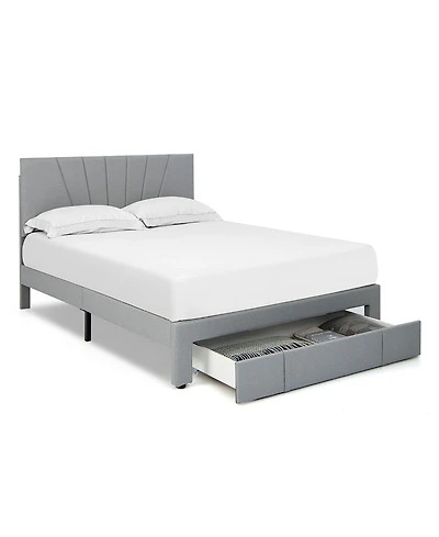 Gymax Queen Upholstered Bed Frame Platform with Drawer & Adjustable Headboard Grey