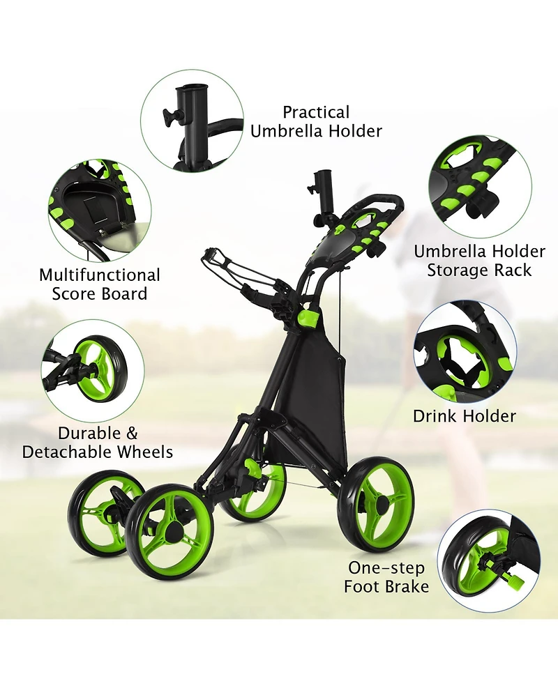 Skonyon Golf Push Pull Cart with Foot Brake-Green