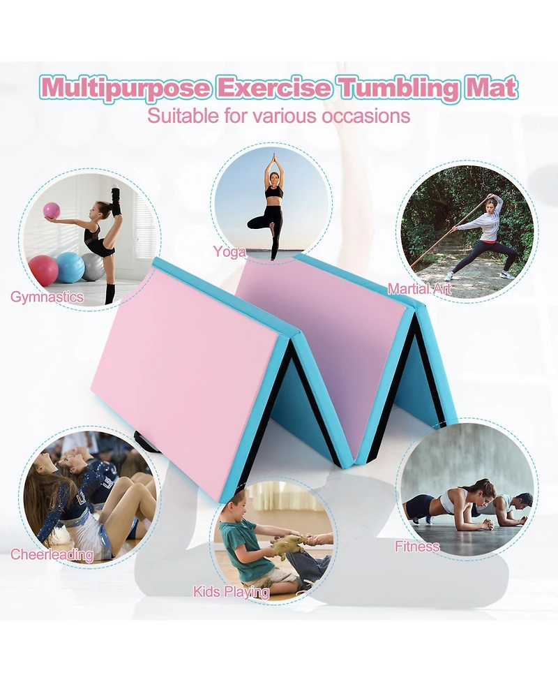 Folding Gymnastics Mat with Carry Handles and Sweatproof Detachable Pu Leather Cover-Blue