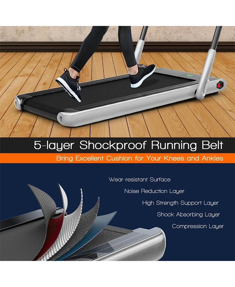 2-in-1 Folding Treadmill with Remote Control and Led Display-Silver
