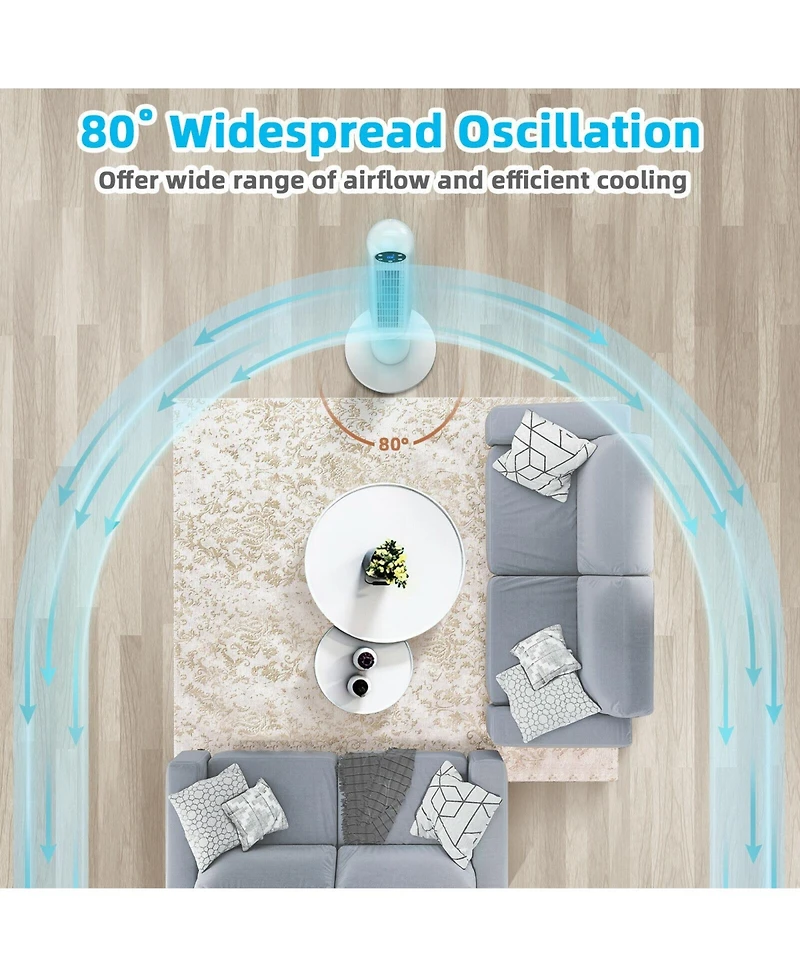 Vebreda 42 Inch 80 Degree Tower Fan with Smart Display Panel and Remote Control-White