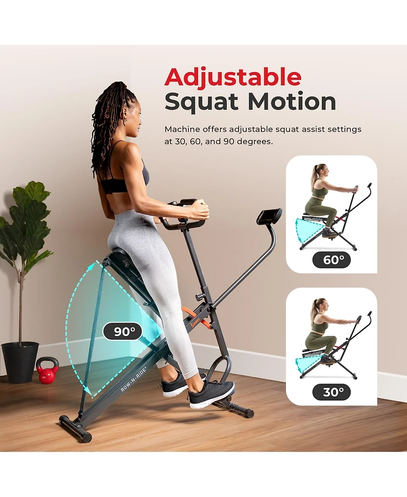 Smart Upright Row-n-Ride Exerciser, Squat Assist Trainer with Adjustable Resistance, Easy Setup & Foldable