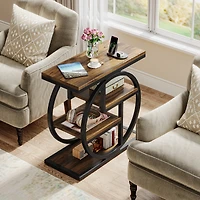 Tribesigns End Table Set of 2, 4-Tier Narrow Side Table with Storage Shelves, Wood Small Sofa Side Table with Geometric Metal Frame, Industrial Bedsid