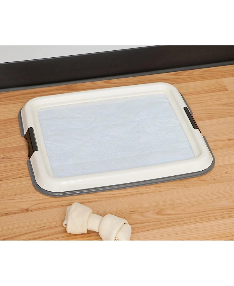 Iris Usa Pad Holder, Fits 17"x17" or Larger, Small, Puppy Dog Pad Hoder, Secured Latches, Non-Skid Rubber Feet, High Polish Finish for Easy Cleaning,