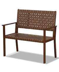 Patio Loveseat All Weather Bench with Solid Rubber Wood Frame&Hand Woven Pu Leather