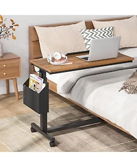 Tribesigns Height Adjustable C Shaped End Table with Wheels and Side Pocket, Mobile Sofa Snack Table with Tiltable Drawing Board for Couch Bed