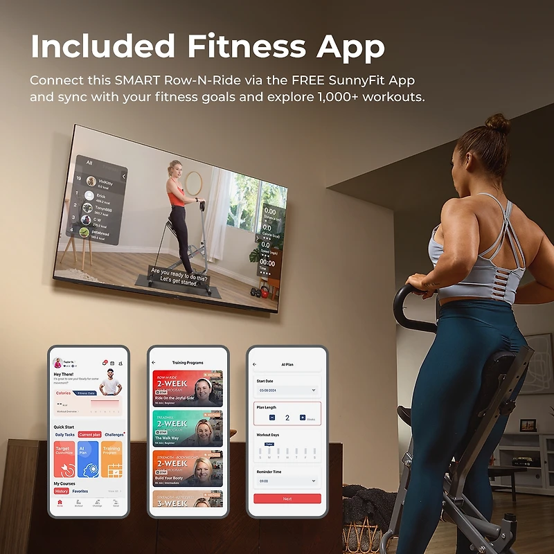 Sunny & Health Fitness Row-n-Ride Smart Squat Assist Trainer, Included SunnyFit App Connection