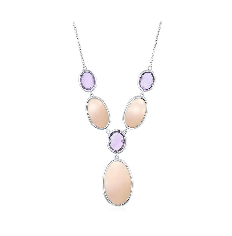 Simona Sterling Silver Alternating Oval Amethyst & Pink Mop Y Necklace