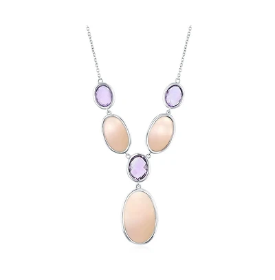 Simona Sterling Silver Alternating Oval Amethyst & Pink Mop Y Necklace