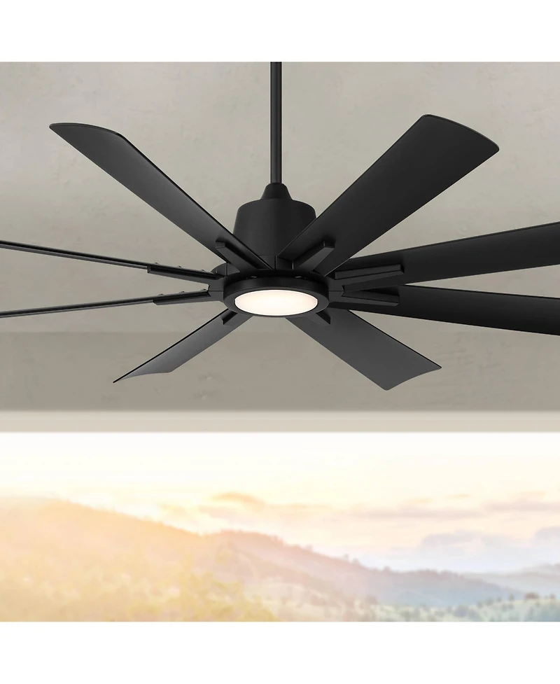Casa Vieja 54" Inspirit Modern Indoor Outdoor Ceiling Fan 8 Blade Led Light Remote Control Matte Black Finish Bedroom Damp Rated