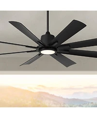 Casa Vieja 54" Inspirit Modern Indoor Outdoor Ceiling Fan 8 Blade Led Light Remote Control Matte Black Finish Bedroom Damp Rated