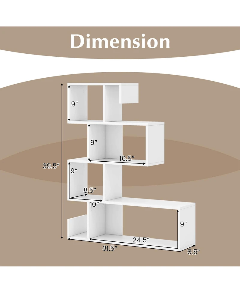 2 Pcs S-shaped Bookshelf Freestanding Stepped Etagere Bookcase with Anti-tipping Kits