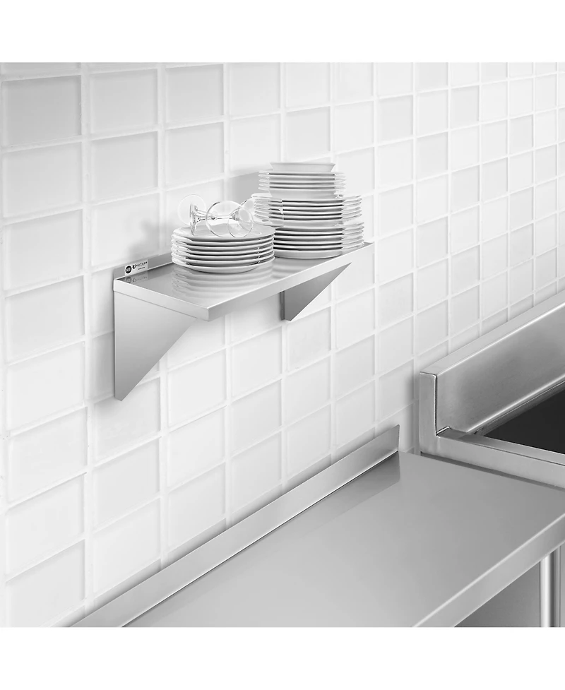 Kutler 12" x 24" Stainless Steel Shelf, Nsf Commercial Wall Mount Shelving w/ Backsplash, Floating Metal Mounted Shelves for Restaurant, Kit