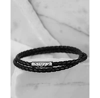 Vincero Men's Black Silver Delta Double Bracelet with Full-Grain Ecco Leather and Magnetic Clasp, Regular