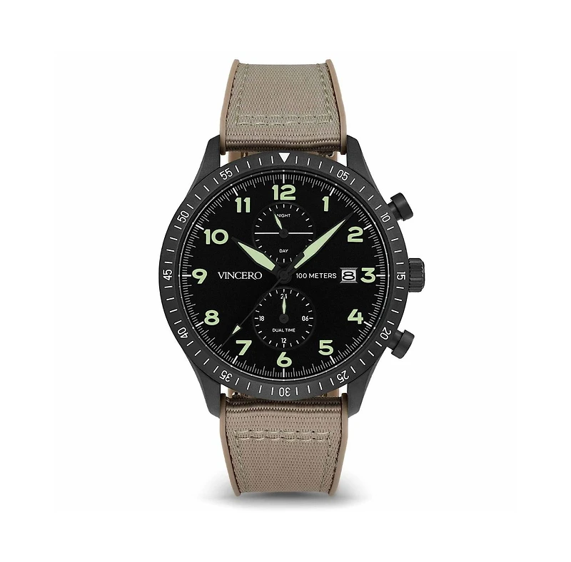 Vincero Graphite The Altitude Pilot Watch with Dual Time Zone & Nylon Strap