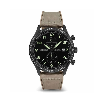 Vincero Graphite The Altitude Pilot Watch with Dual Time Zone & Nylon Strap