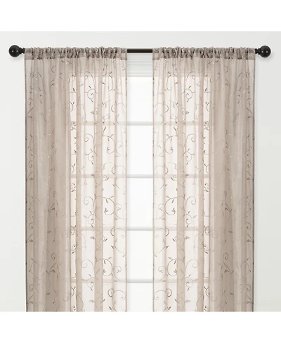 Chanasya Premium Embroidered Swirl Vine Curtains - Sheer for Living Room, Bedroom, Kitchen 52" x 63" Sage, 2 Panels