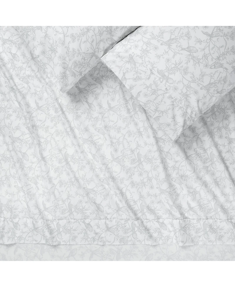 Chanasya Premium Vintage Style Birds Botanical Toile Printed King Bed Sheet Set - 1 Flat Fitted Pillowcase
