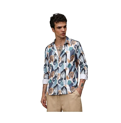 Men's Prussian Blue & Sienna Brown Foliage Strokes Shirt