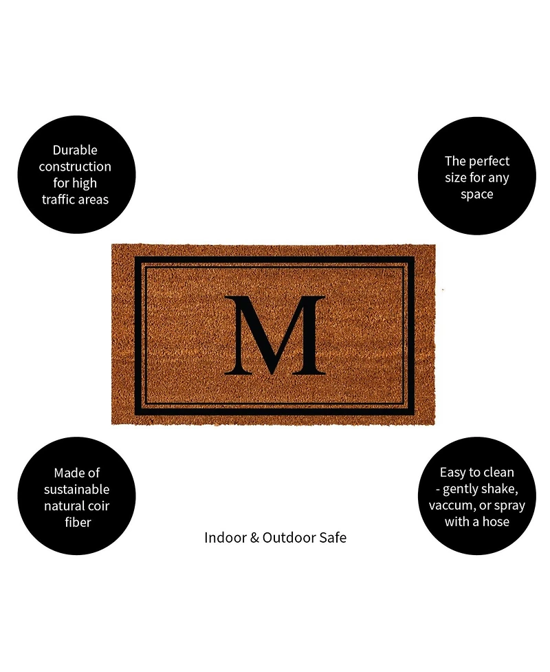 Evergreen Monogram Indoor Outdoor 100% Natural Coir Doormat 28" x 16" | Letter "M"