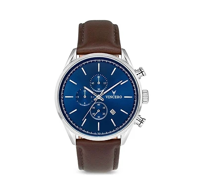 Vincero Men's The Chrono S2 40mm Stainless Steel Watch with Italian Leather Strap