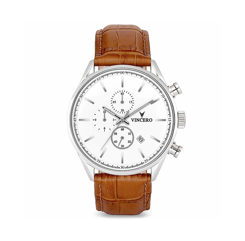 Vincero Men's The Chrono S2 40mm Stainless Steel Watch with Italian Leather Strap