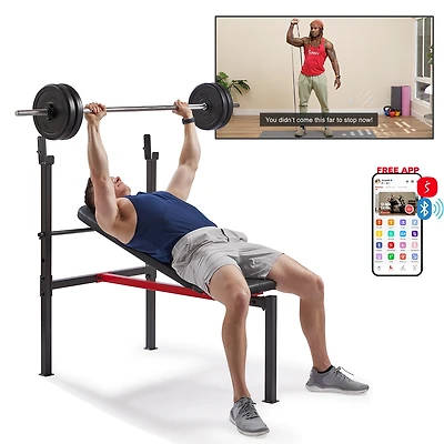Sunny Health & Fitness Adjustable Standard Incline Weight Bench, Bench Press with Barbell Rack
