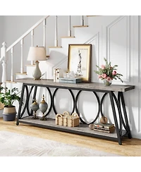 Tribesigns 70.9 inch Extra Long Console Table, Industrial Sofa Table Behind Couch with 2 Tier Storage Shelf, Narrow Entryway Hallway Accent