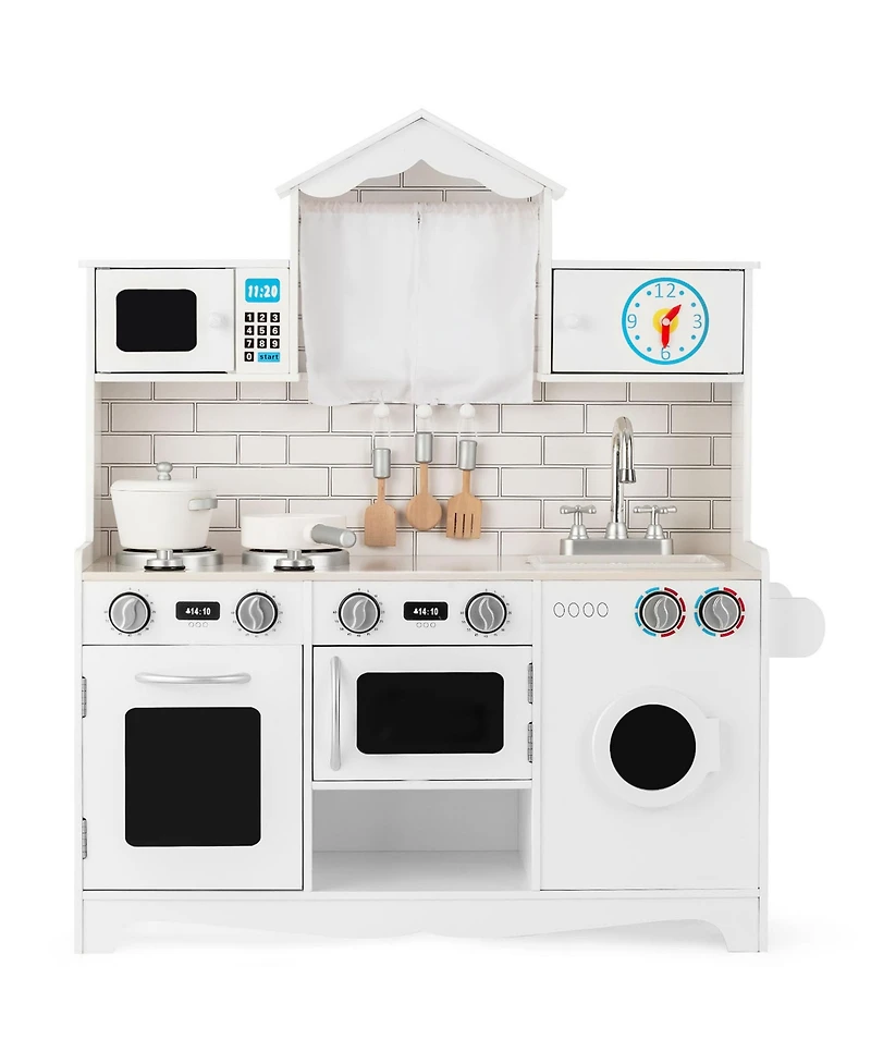 Gymax Kids Play Kitchen Wooden Cooking Pretend Playset Cookware Toddler Gift