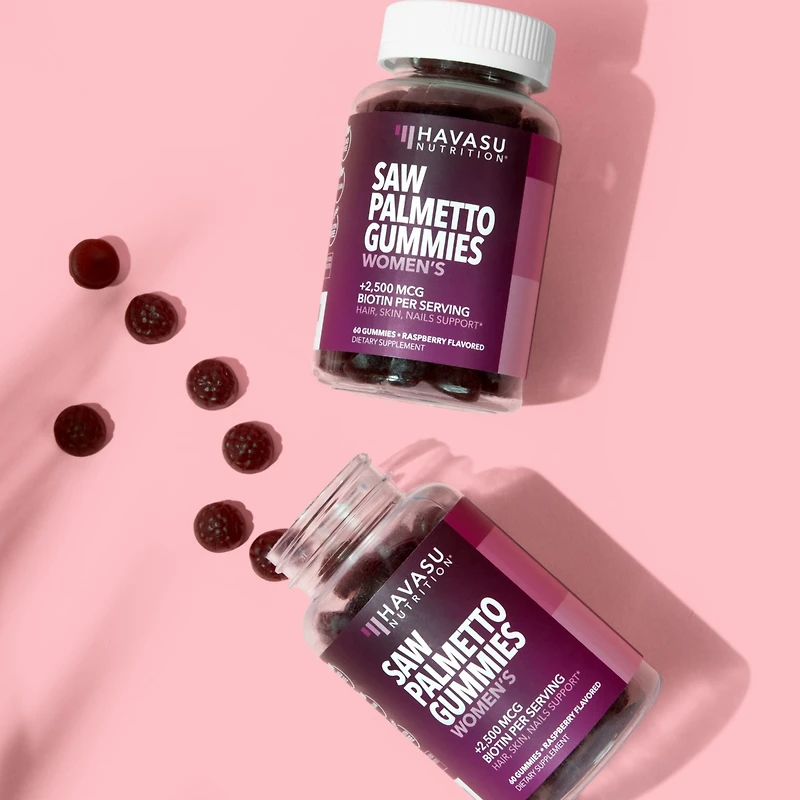 Saw Palmetto for Women + 2500 mcg Biotin Gummies, Dht Blocker & Biotin Gummies for Hair Skin & Nails, Postpartum Hair Growth, Havasu Nutrition, 60ct