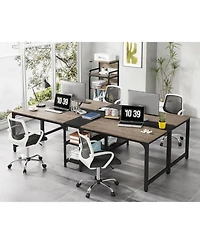 Tribesigns 90.55'' 2 Person Desk with Storage Shelves, Double Computer Desk with Spacious Desktop, Extra Long Study Writing Table Workstation for Home