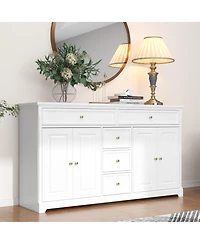 Famapy White Wooden Sideboard Accent Storage Cabinet with Multi-function