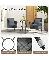 3 Pcs Patio Furniture Set witn Cushioned Chairs & Tempered Glass Coffee Table