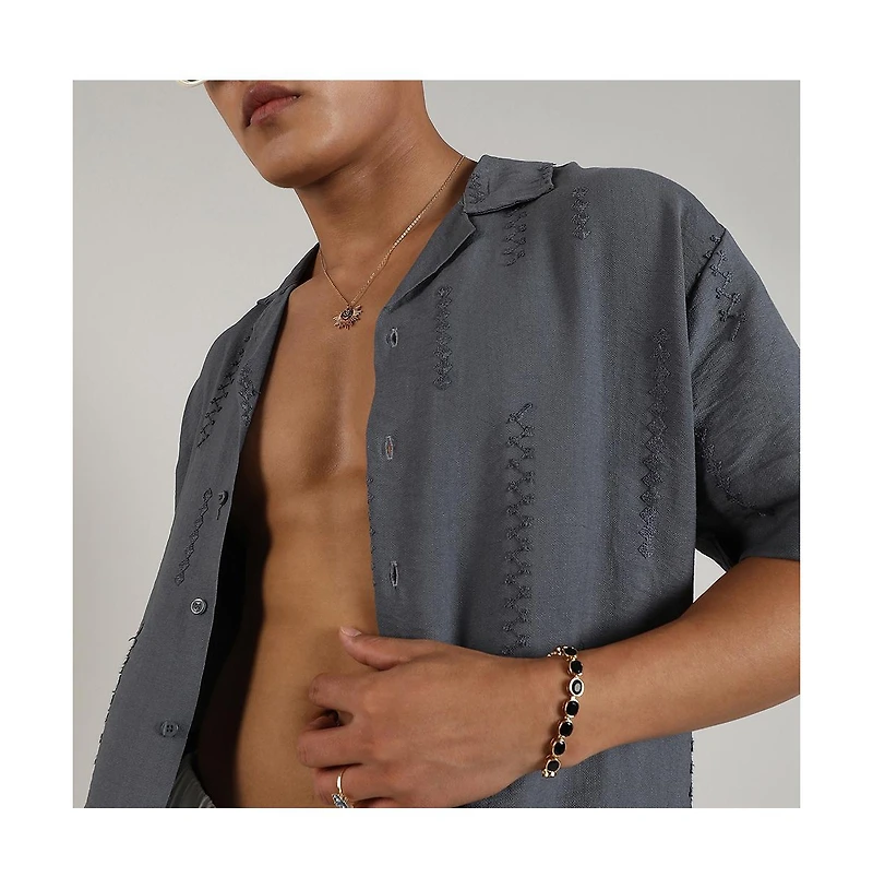 Campus Sutra Men's Ash Grey Embroidered Twist Shirt