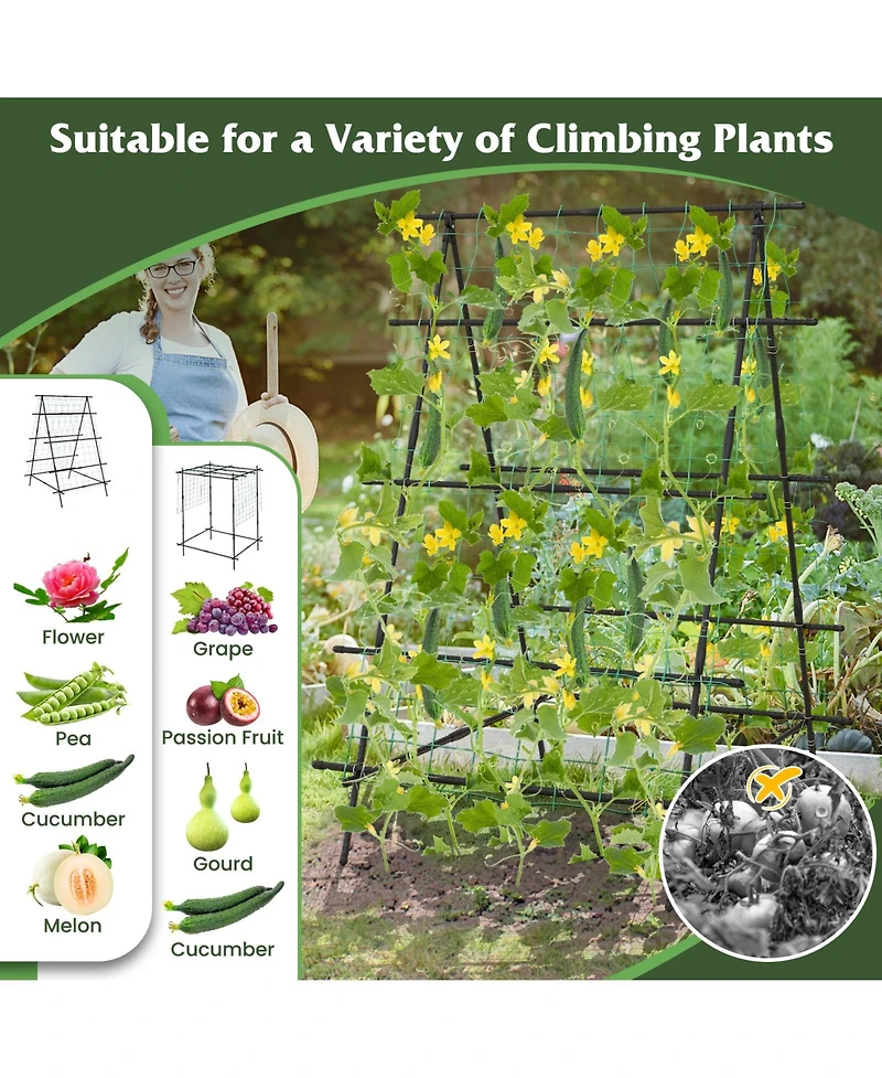 Skonyon A-Frame Garden Cucumber Trellis with Netting for Climbing Plants Outdoor-Black