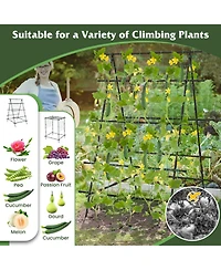Skonyon A-Frame Garden Cucumber Trellis with Netting for Climbing Plants Outdoor-Black