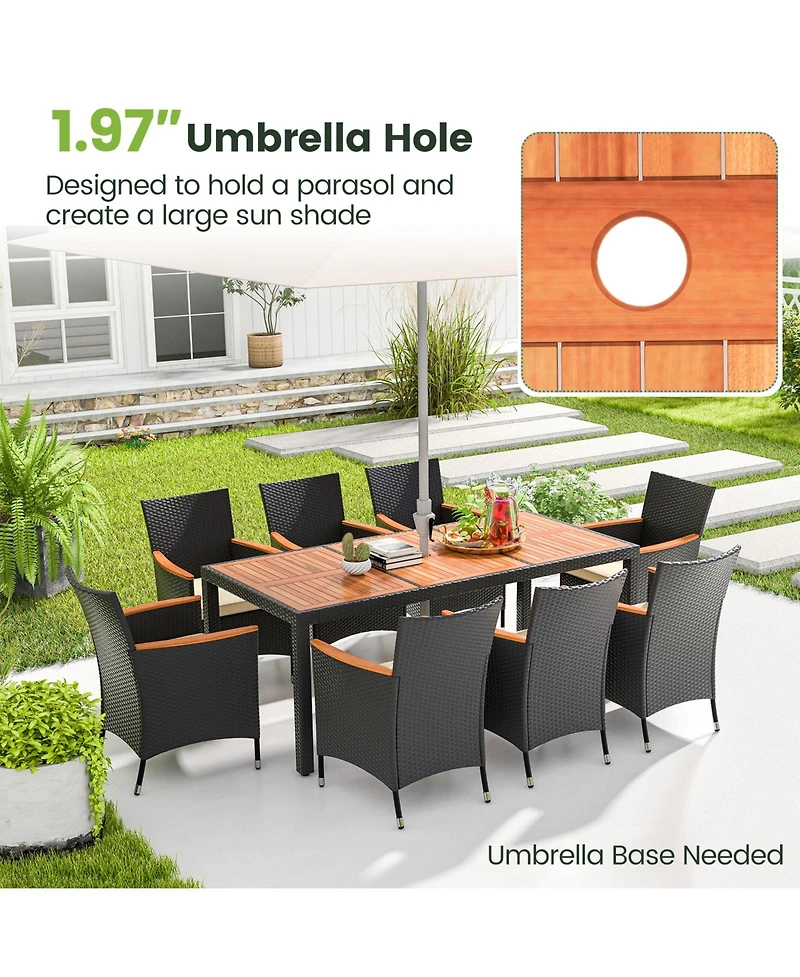 Sugift 9 Pieces Outdoor Dining Set with Acacia Wood Tabletop