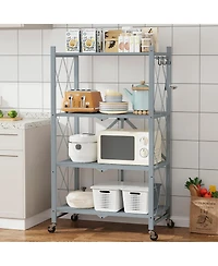 Sugift 4-Tier Folding Storage Shelves Metal Folding Shelves with Wheels, 600Lbs Capacity, Grey