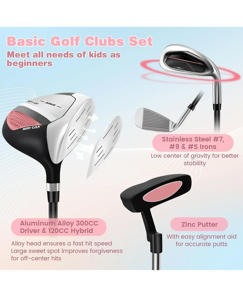 Vebreda Junior Complete Golf Club Set with Stand Bag Rain Hood-Pink