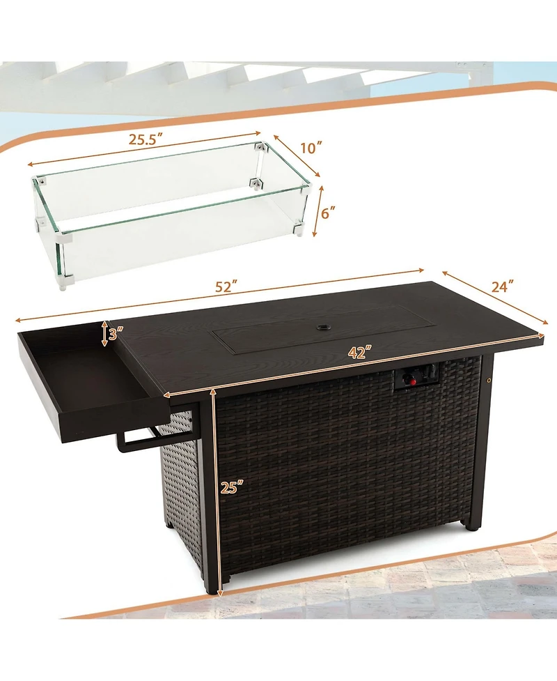 52'' Outdoor Gas Fire Pit Table Patio Propane Firepit with Cover 50,000 Btu
