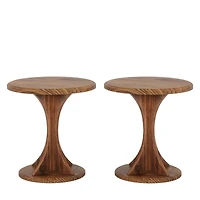 Tribesigns Round End Side Table Set of 2: Wood Sofa Chair Side Table, Mid-Century Bedside Nightstand, Accent Table, Easy Assembly, Vintage Brown