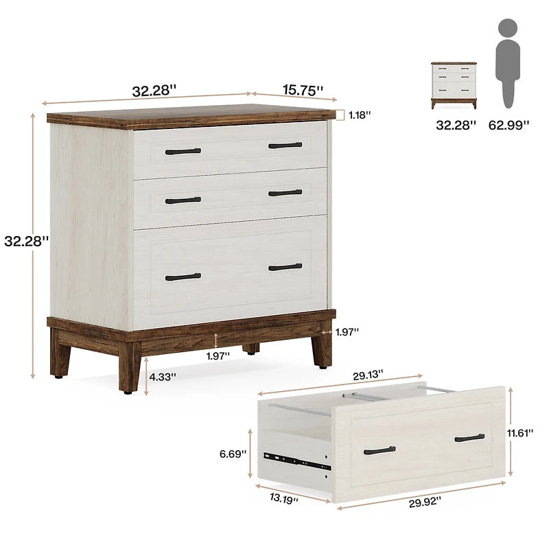 Tribesigns 3-Drawer File Cabinet, Lateral Filing Cabinet for A4/Letter/Legal Size, Wood Office Storage Cabinet Printer Stand for Home Office, Living R