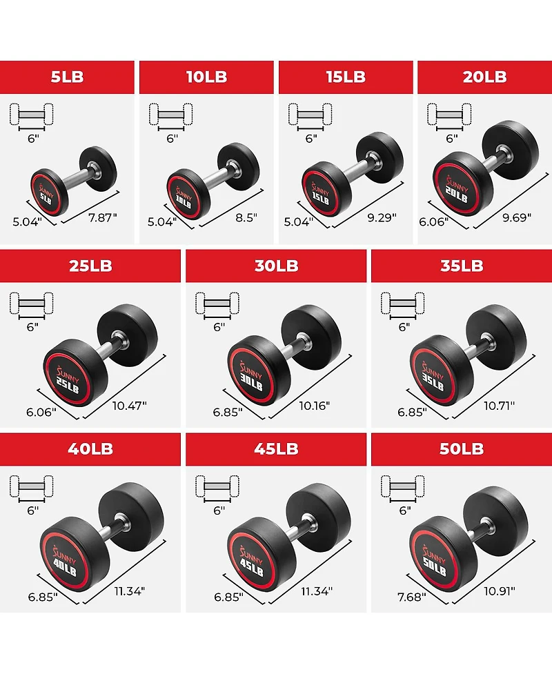 Sunny Health & Fitness Signature Style Polyurethane Round Dumbbells