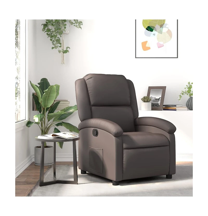 vidaXL Recliner Chair Dark Brown Real Leather