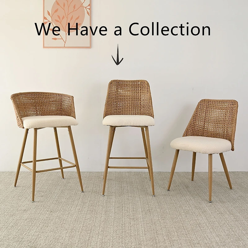 Scandia-style Set of 4 Armless Counter Height Stool with Metal Base-Maison Boucle