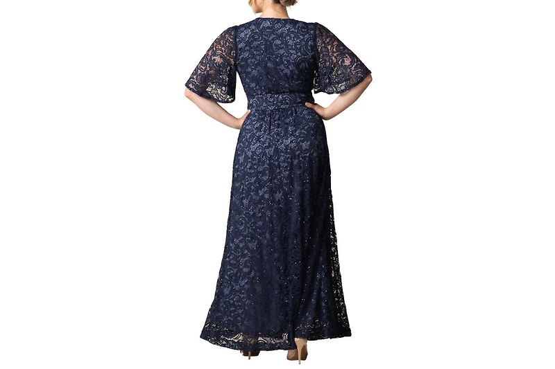 Kiyonna Plus Luminous Sequin Lace Evening Gown with Pockets