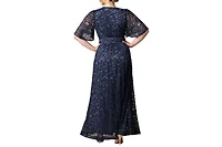Kiyonna Plus Luminous Sequin Lace Evening Gown with Pockets