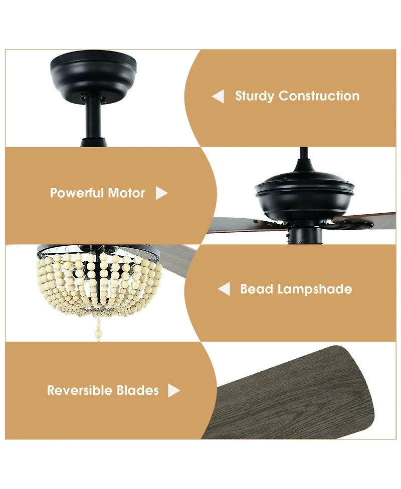 Sugift 52 Inch Retro Ceiling Fan Light with Reversible Blades Remote Control