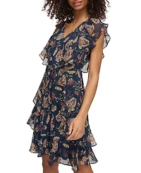 Tommy Hilfiger Women's Printed Flutter-Sleeve Ruffle Dress