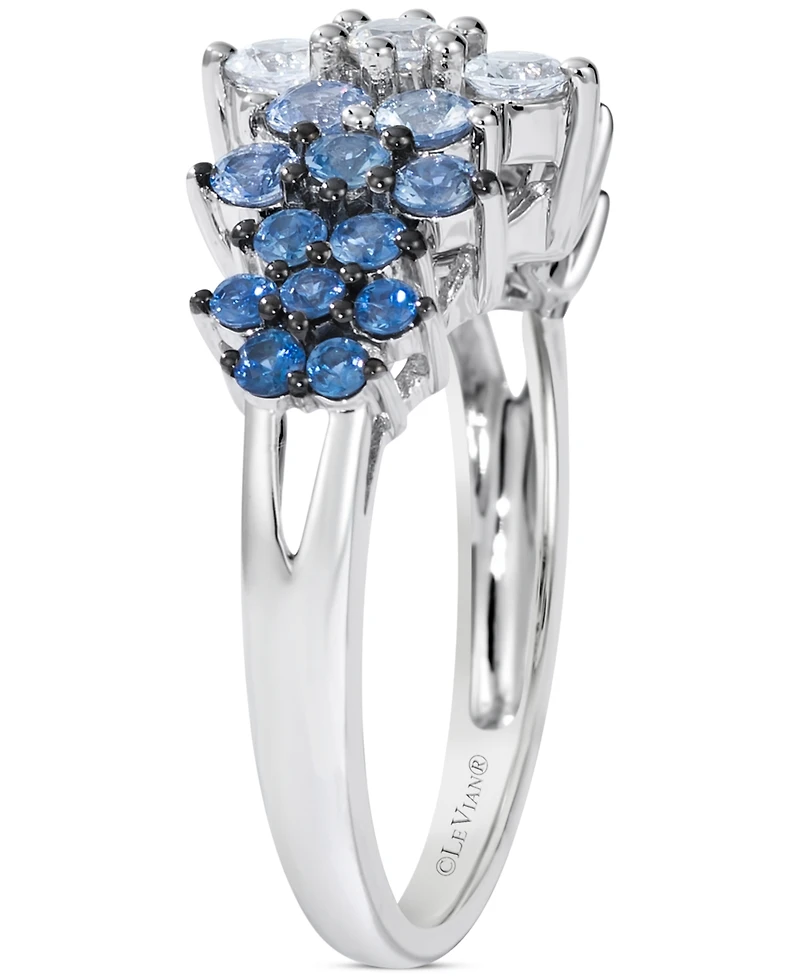 Le Vian Blue Ombre Sapphire (1 ct. t.w.) & White Sapphire (1/3 ct. t.w.) Cluster Ring in 14k White Gold